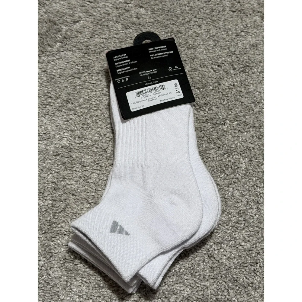 NWT Adidas White Women Aeroready Arch Compression Low Cut Socks 3 Pair Size 5-10